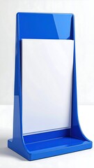 Modern glossy blue document holder with a white rectangular paper sheet