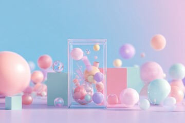 Abstrakte geometrische Formen in Pastellfarben mit gro&szlig;z&uuml;gigem Textfreiraum