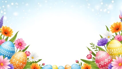 Easter floral border with colorful eggs and flowers