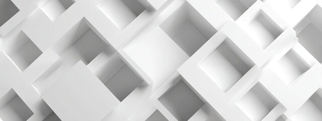 Abstract white geometric pattern with overlapping squares and shadows background