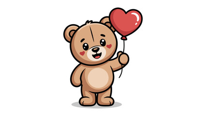 Obraz premium Teddy Bear Holding Heart Balloon: A charming teddy bear exudes love and joy, holding a vibrant red heart-shaped balloon, symbolizing affection and happiness.