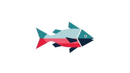 Geometric fish illustration with vibrant colors and sharp angles, minimalist design.
