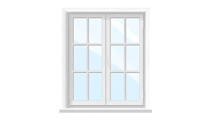 White window frame with glass panes against a white wall.