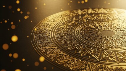 Golden ornate circular design with intricate patterns and lights