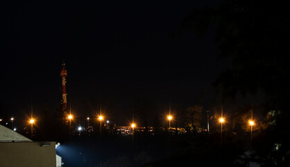 Night view of the cemetery on the city hill during All Saints' Day