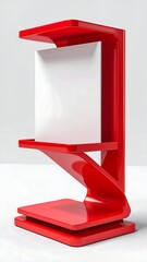 Modern red display stand with blank white panel for showcasing