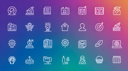 Collection of modern business and productivity icons on gradient background