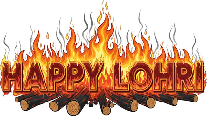Vibrant Happy Lohri celebration with burning logs and flames