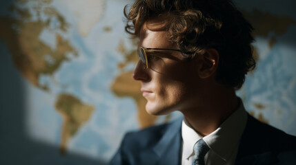 A remote worker silhouette double-exposed with time zones, clocks, and world maps, illustrating global work culture and location-independent careers. cinematic color correction, natural uneven