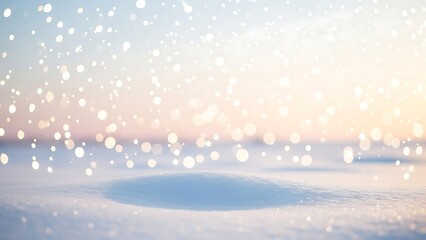 Snow falling on a snowy landscape at sunset with bokeh effect falling snow snowflakes