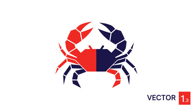 Geometric crab illustration with red and blue colors, perfect for design and branding.