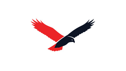 Soaring eagle logo design with red and black wings on white background.