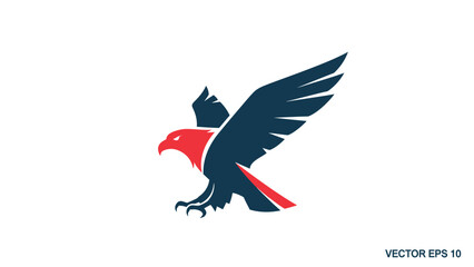 Majestic eagle soaring with outstretched wings, vibrant red and blue colors.