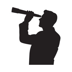 Man looking through a telescope in profile view