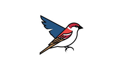 Sparrow bird illustration with vibrant colors and outstretched wing, isolated.