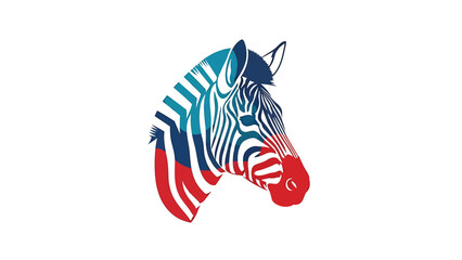 Naklejka premium Vibrant zebra head illustration with colorful stripes and artistic design on white background.
