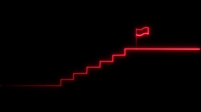 neon-style animation depicting a set of stairs leading to a flag, commonly used to represent concepts such as success,
