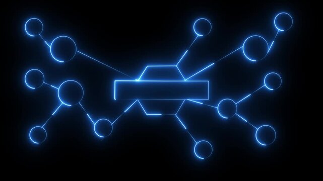 eon box and neon circle anima. Multi function for Agentic AI technology motion background. Multimedia agent AI systems, Automate daily Tasks Smart AI solutions improve efficiency, 4k animation