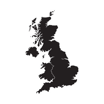 Black silhouette map of the united kingdom of great britain and northern ireland