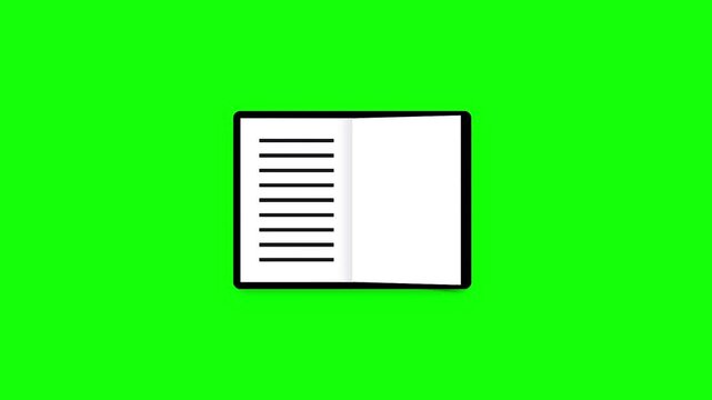 pages an opening book animation on a green screen