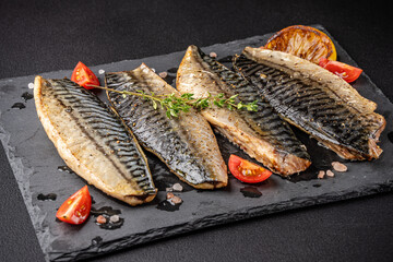Grilled Mackerel Fillets On Slate Board