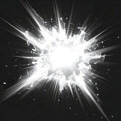 Monochrome depiction of a radiant explosion, starburst effect