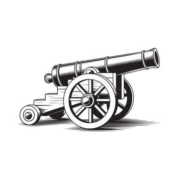 Vintage cannon on wheels in a historical military setting