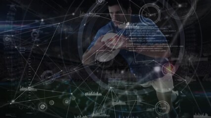 Animation of diverse data over caucasian male rugby player