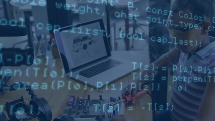 Animation of data processing over two african american schoolgirl - Powered by Adobe