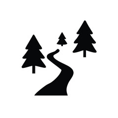 Fototapeta premium Winding Forest Path with Pine Trees Silhouette