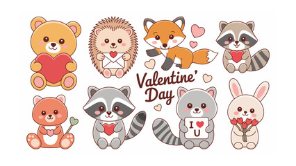 Valentine's Day Animal Cartoon Collection: A heartwarming compilation of cute cartoon animals, each expressing love and affection, perfectly embodies the spirit of Valentine's Day.