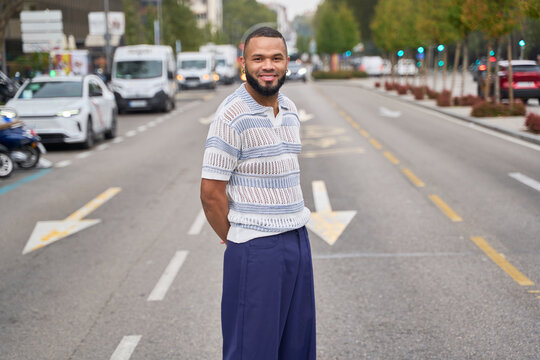 Urban lifestyle with calm presence outdoors on modern city street