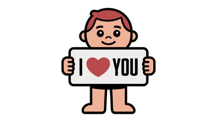 Love message Illustration: A delightful illustration of a person tenderly displaying a sign with a message of love, expressing affection and warmth.