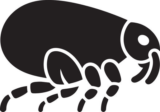 Side view silhouette icon of a small flea insect body showing legs isolated on clear surface