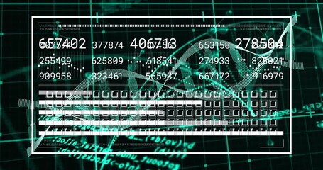 Animation of scientific data processing over dna strand on digital screens - Powered by Adobe