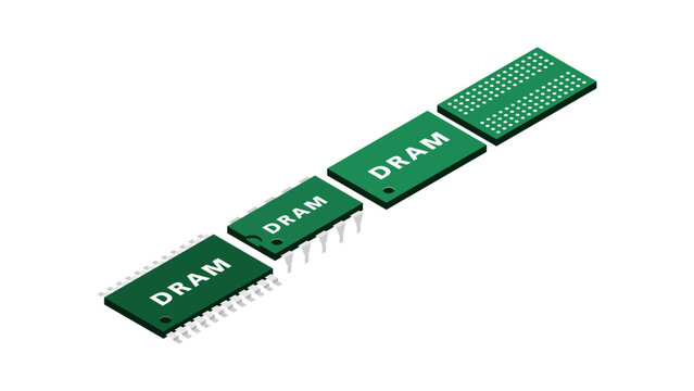 Isometric Main Memory Layout of DRAM Chips Showing Density and Placement on Computer and Server System Boards
