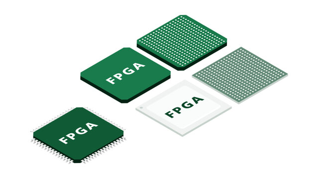 Isometric Reconfigurable Logic Layout of FPGA Showing Chip Structure and Placement in Programmable Hardware Systems