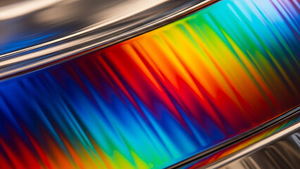 Vibrant abstract background featuring a mesmerizing play of light, creating a vivid rainbow spectrum of colors on a reflective, textured surface with diagonal streaks