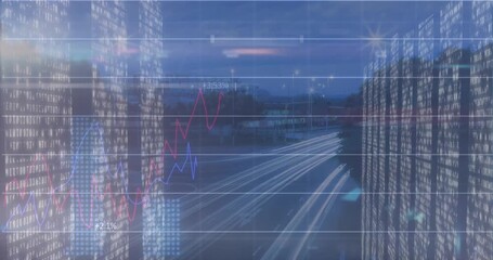 Animation of data processing and graphs over road - Powered by Adobe