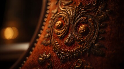 Richly Embossed Velvet Fabric with Ornate Raised Golden Patterns Creating a Deep Textured Surface