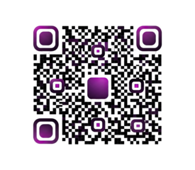 Purple And White QR Code With Square Corners On A Black Background