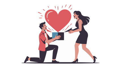 Gift of Affection: A romantic proposal scene unfolds, as a person offers a glowing heart from a gift box, symbolizing love and commitment.