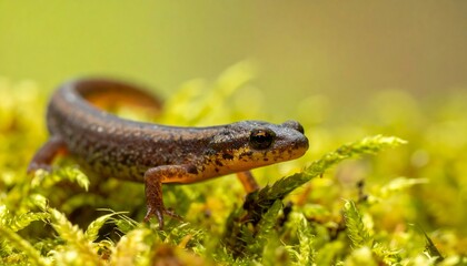 Obraz premium Close-up of a Smooth Newt on Mossy Ground.
