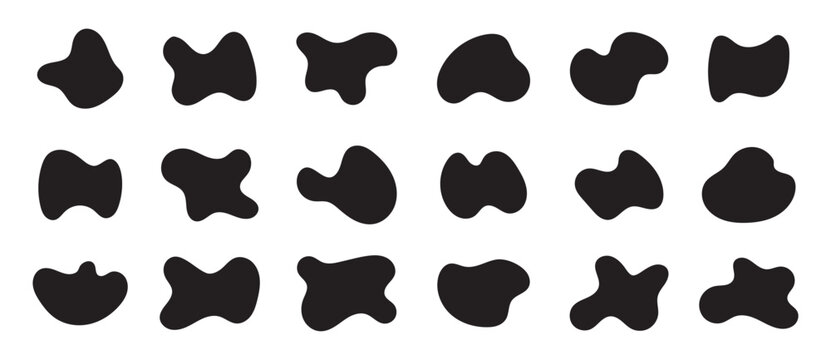 Random organic blob shapes. Black cube drops. Liquid organic amoeba silhouette blob in modern style. Various shapes of irregular blobs. organic blob shape irregular form abstract vector illustration