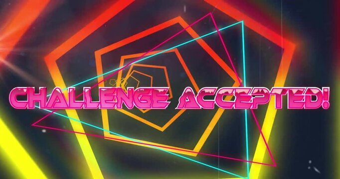 Animation of challenge accepted text over neon pattern