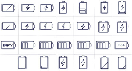 Detailed Vector Battery Charge Status Icons Set Outline Indicator Collection Power Level