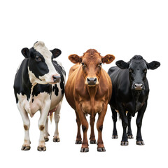 Trio of Cattle Standing on White Background in Different Hues