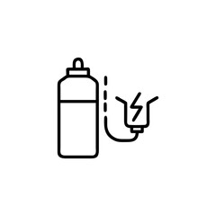 Clean line icon of a battery half charging upward energy symbol On white Background Vector illustration