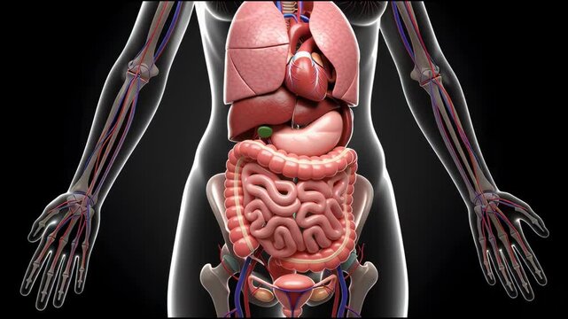 observing human anatomy internal organs in a detailed educational visualization
