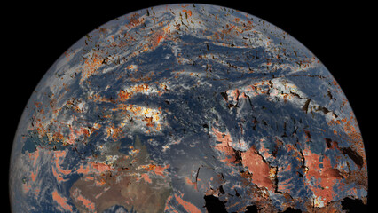 Rusted Earth Falling Apart
A decaying planet symbolizing environmental collapse and irreversible damage
